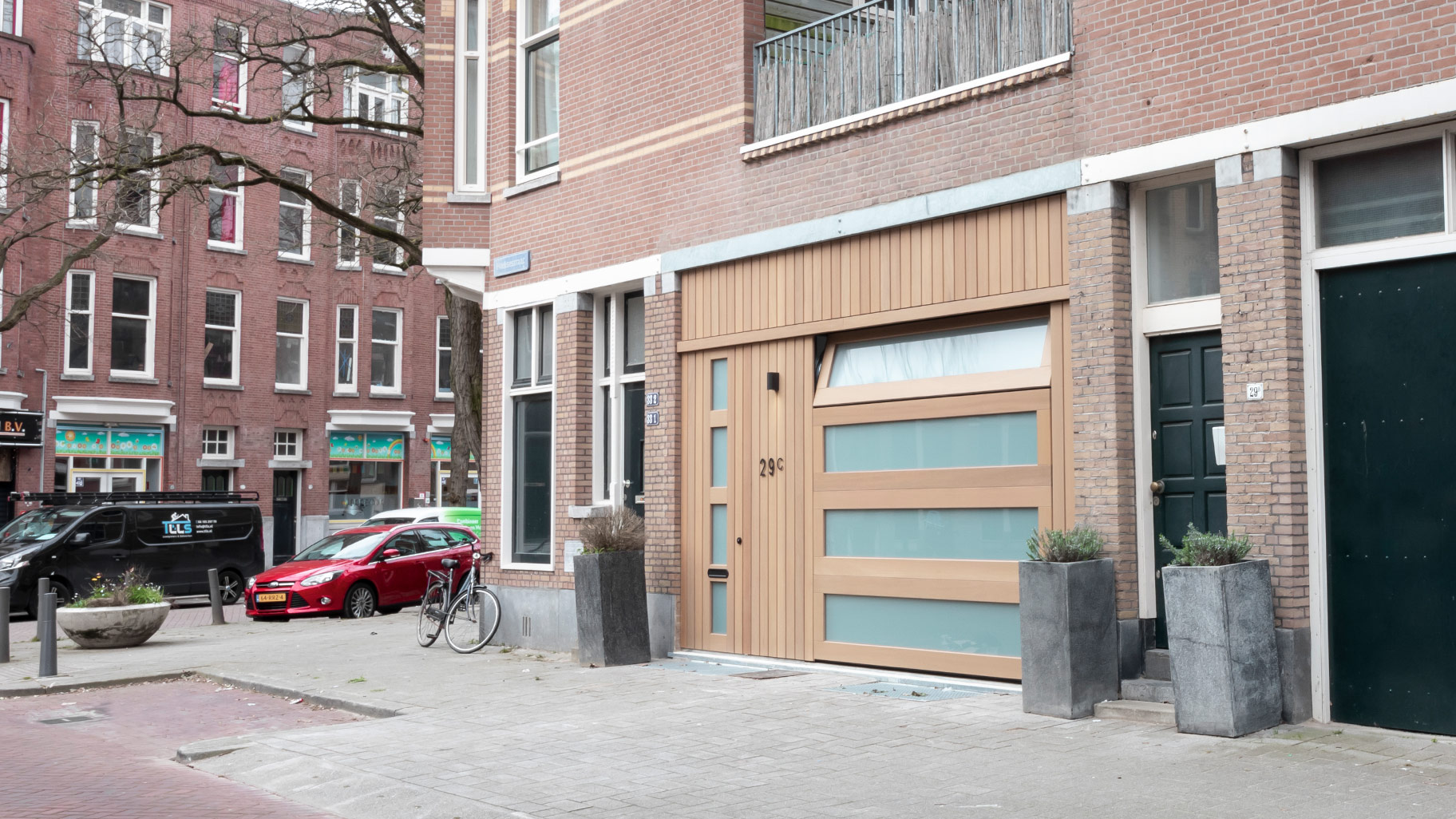 houten garagedeur melkglas