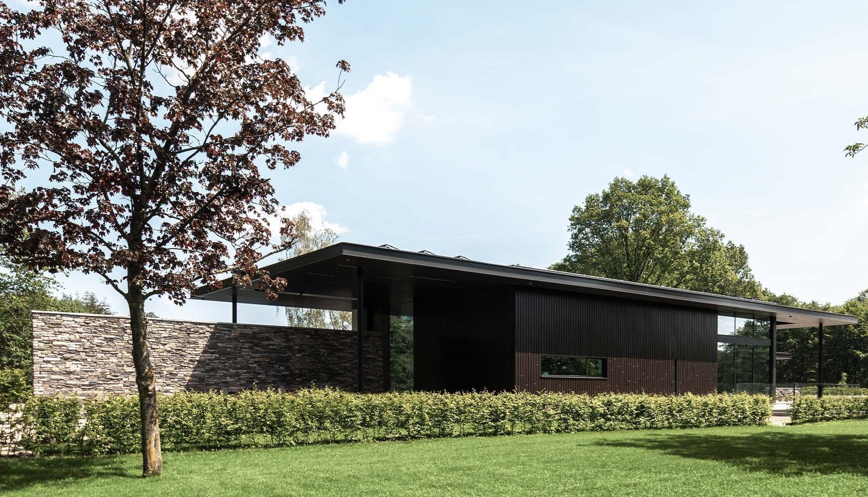Luxe garagedeur met een donkere houtkleut